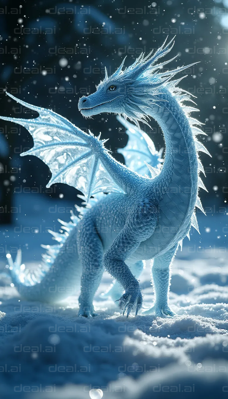 "Ice Dragon in Snowy Landscape"