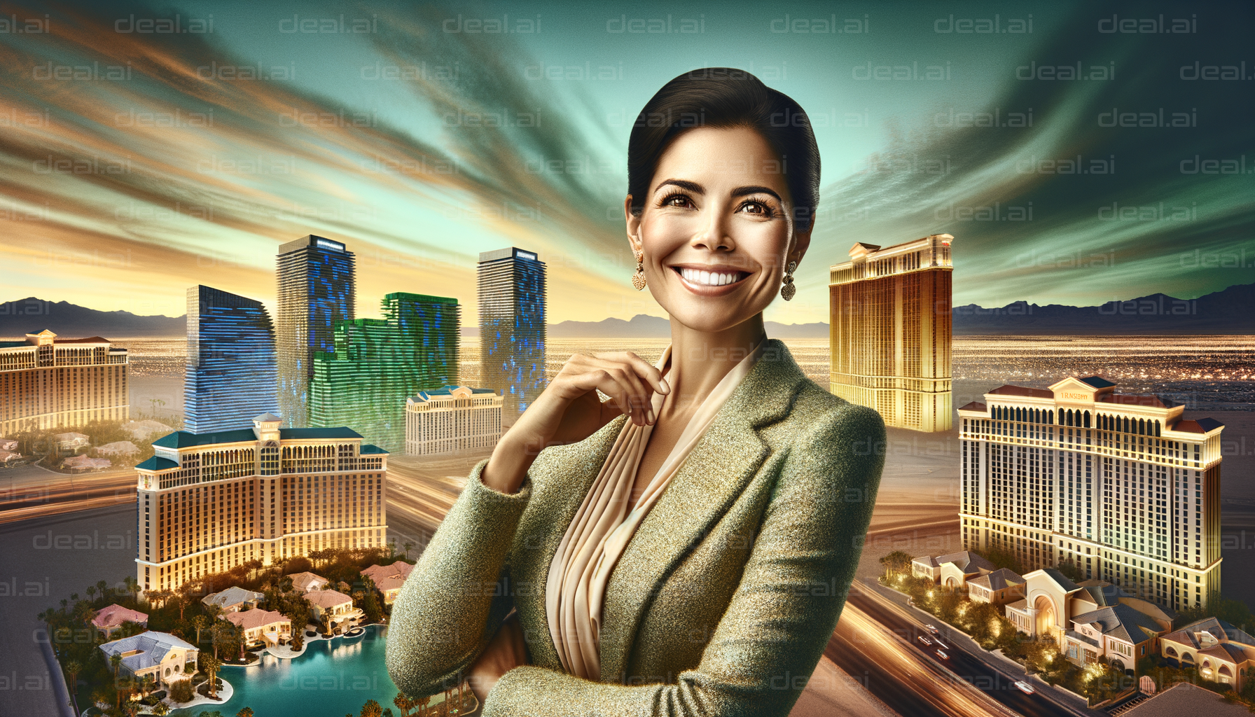 "Smiling Woman in Vibrant Cityscape"