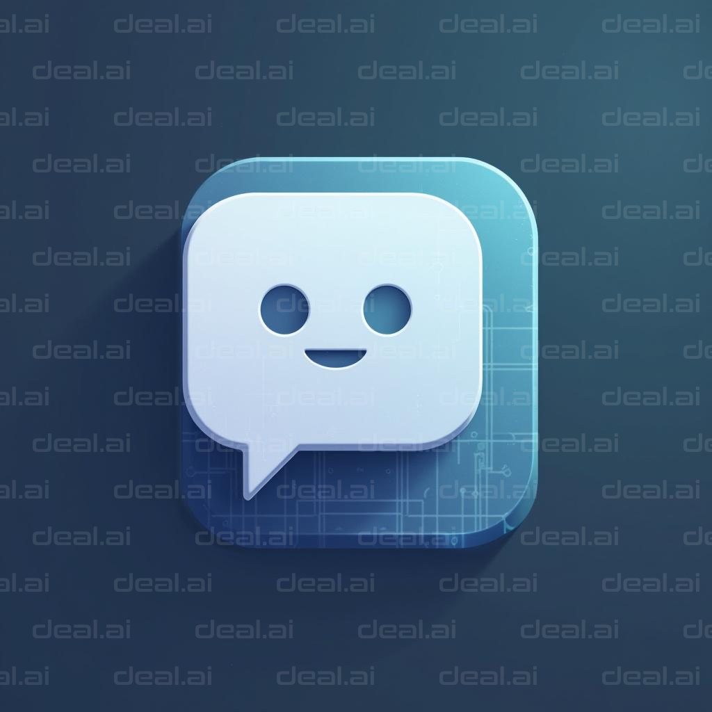 Smiling Chatbot Icon on Tech Background