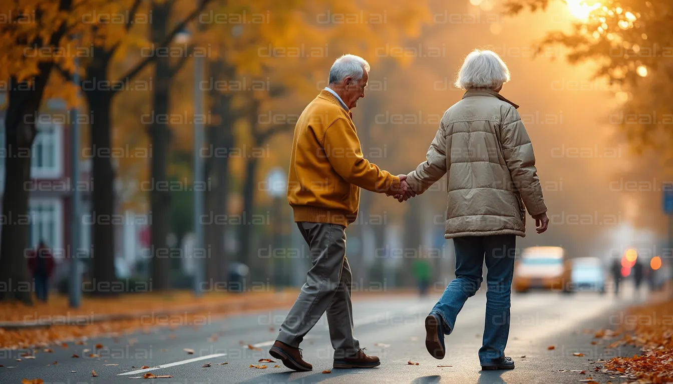 "Autumn Stroll: Hand in Hand"