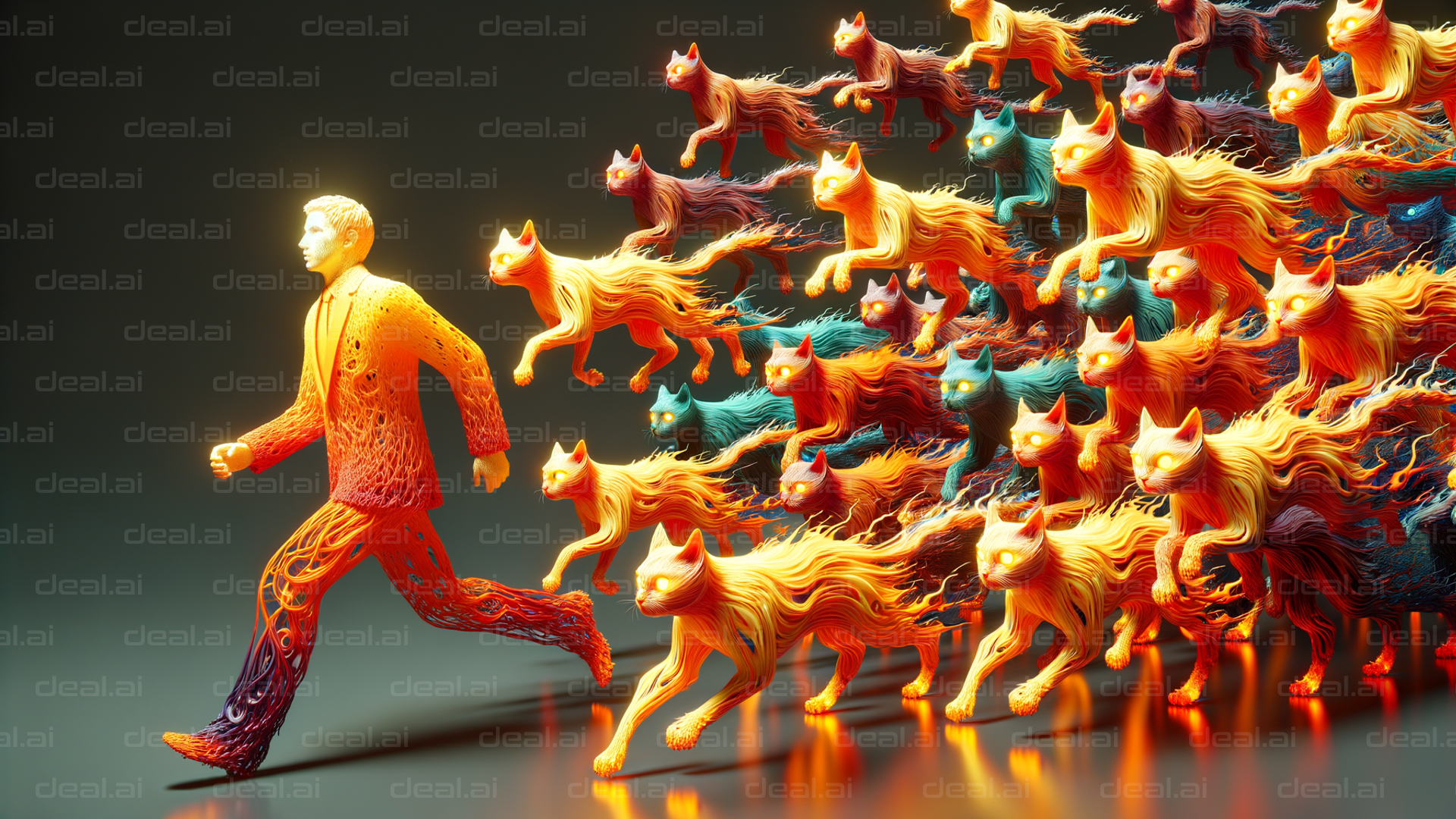 Man Leading Fiery Cat Army