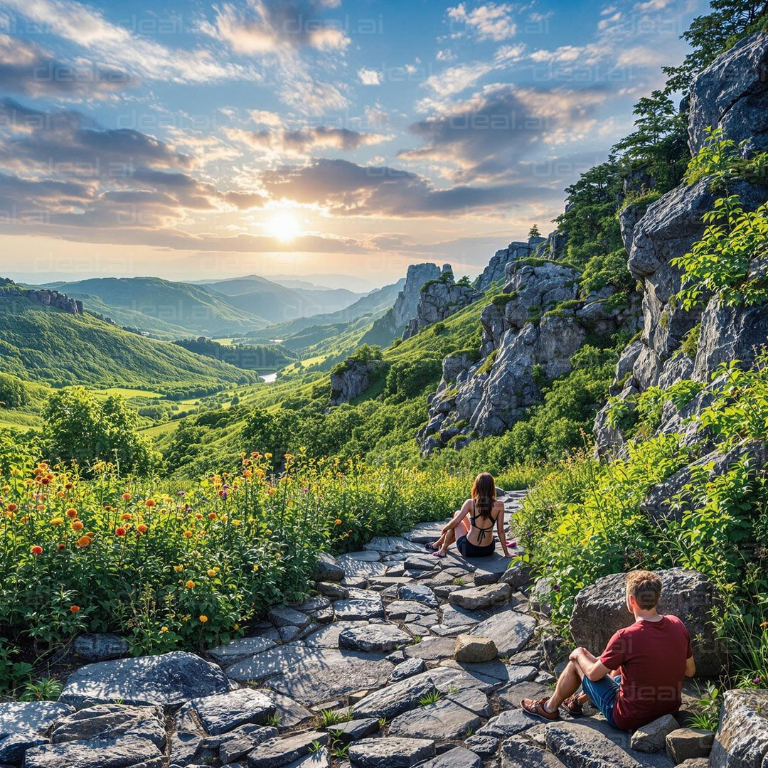 "Sunset Serenity in Mountain Valley"