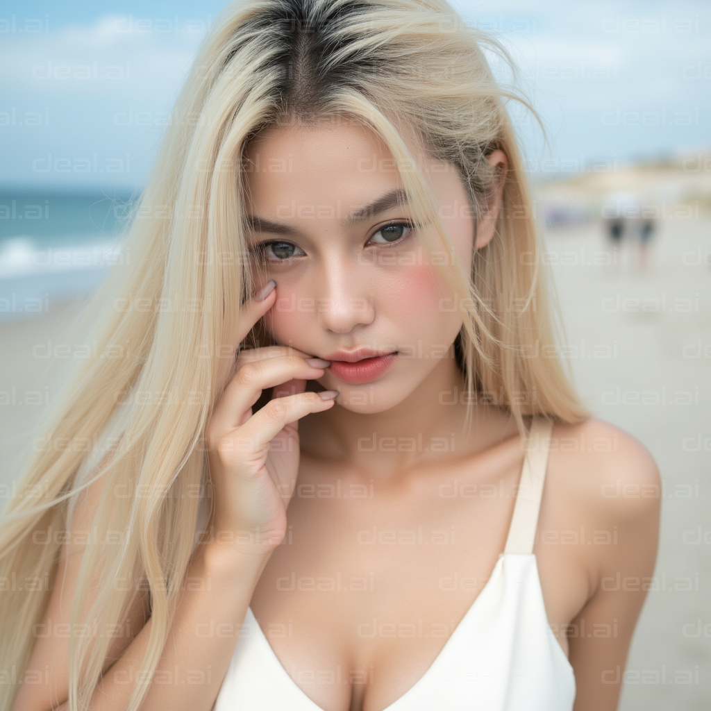 "Blonde Beauty on Sandy Beach"
