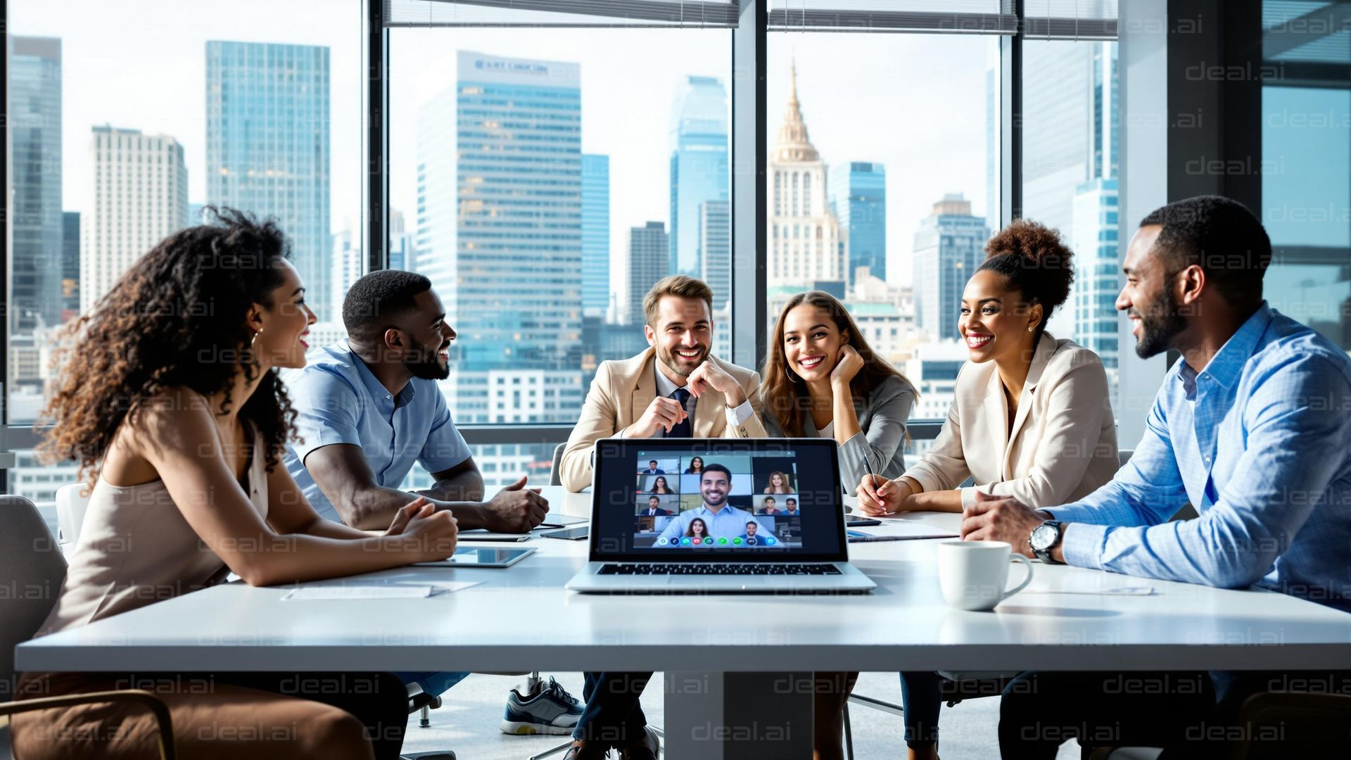 Hybrid Team Meeting in City Office