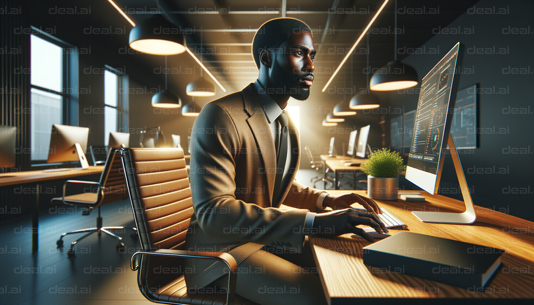 Focused Businessman Working at Computer