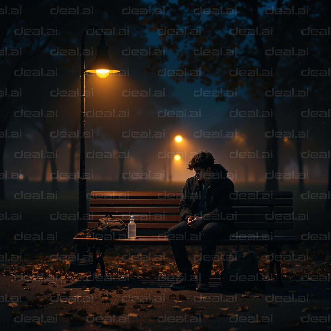 Lonely Night on a Park Bench