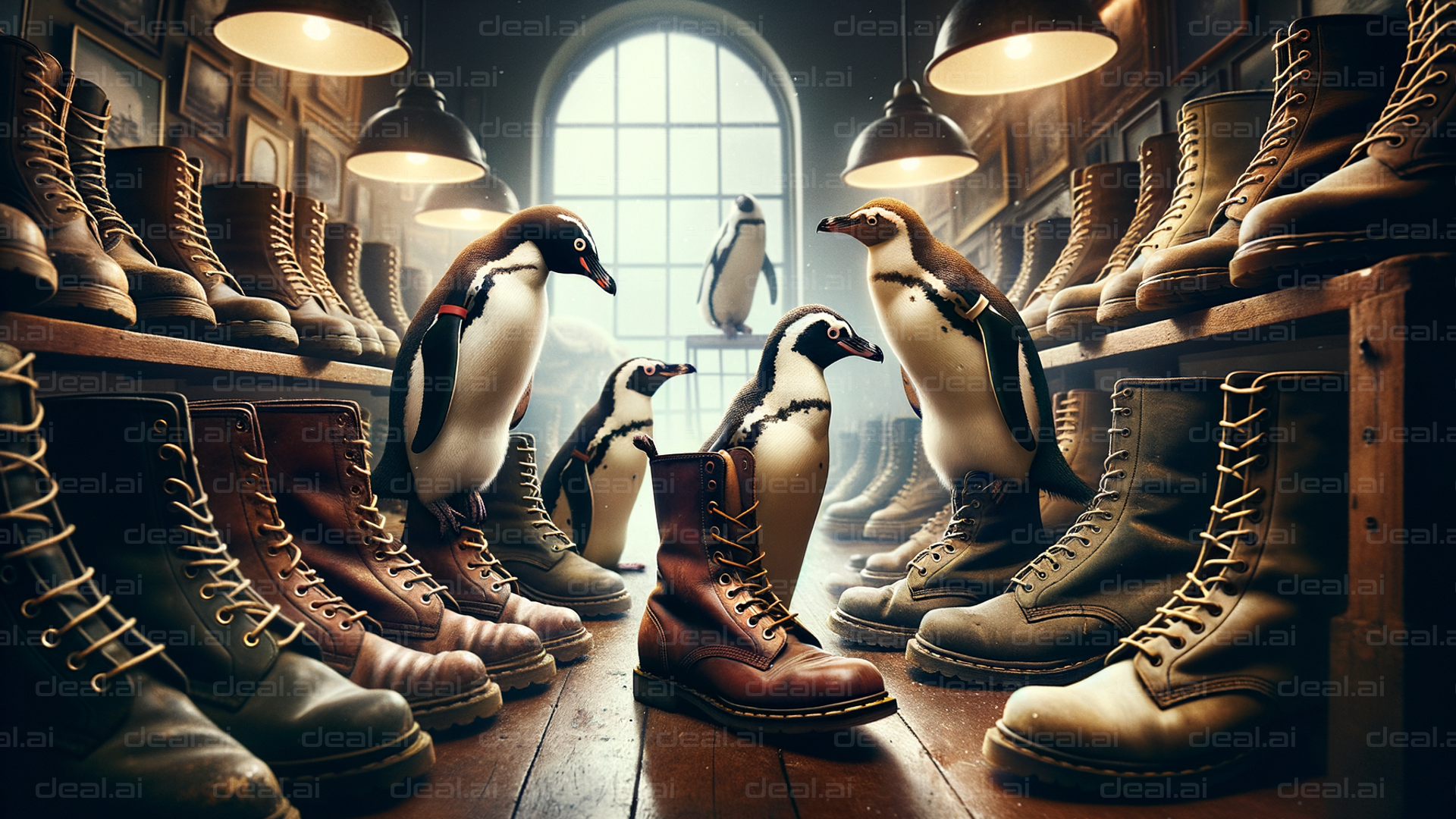 Penguins Shopping for Boots