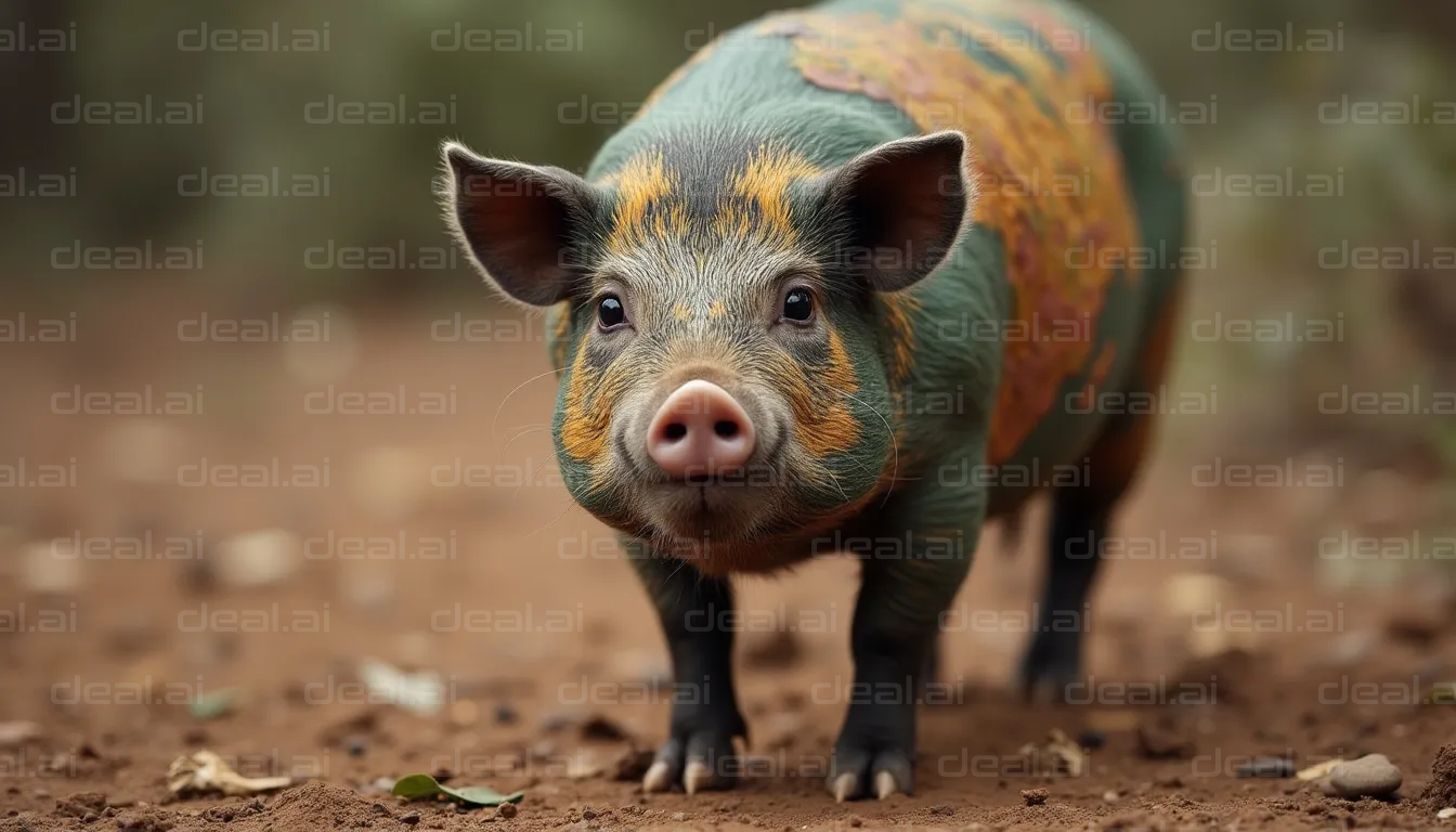 Colorful Pig on Forest Path