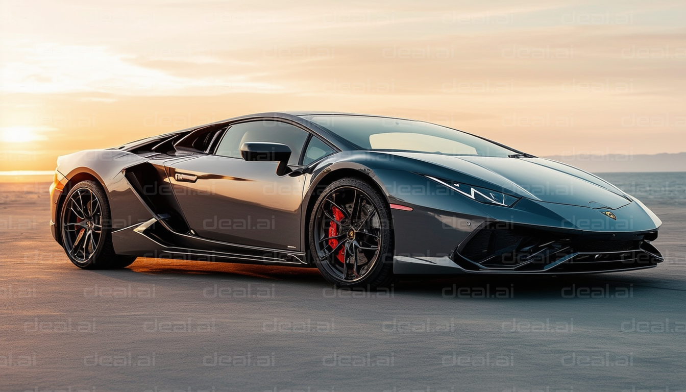 Sleek Black Supercar at Sunset