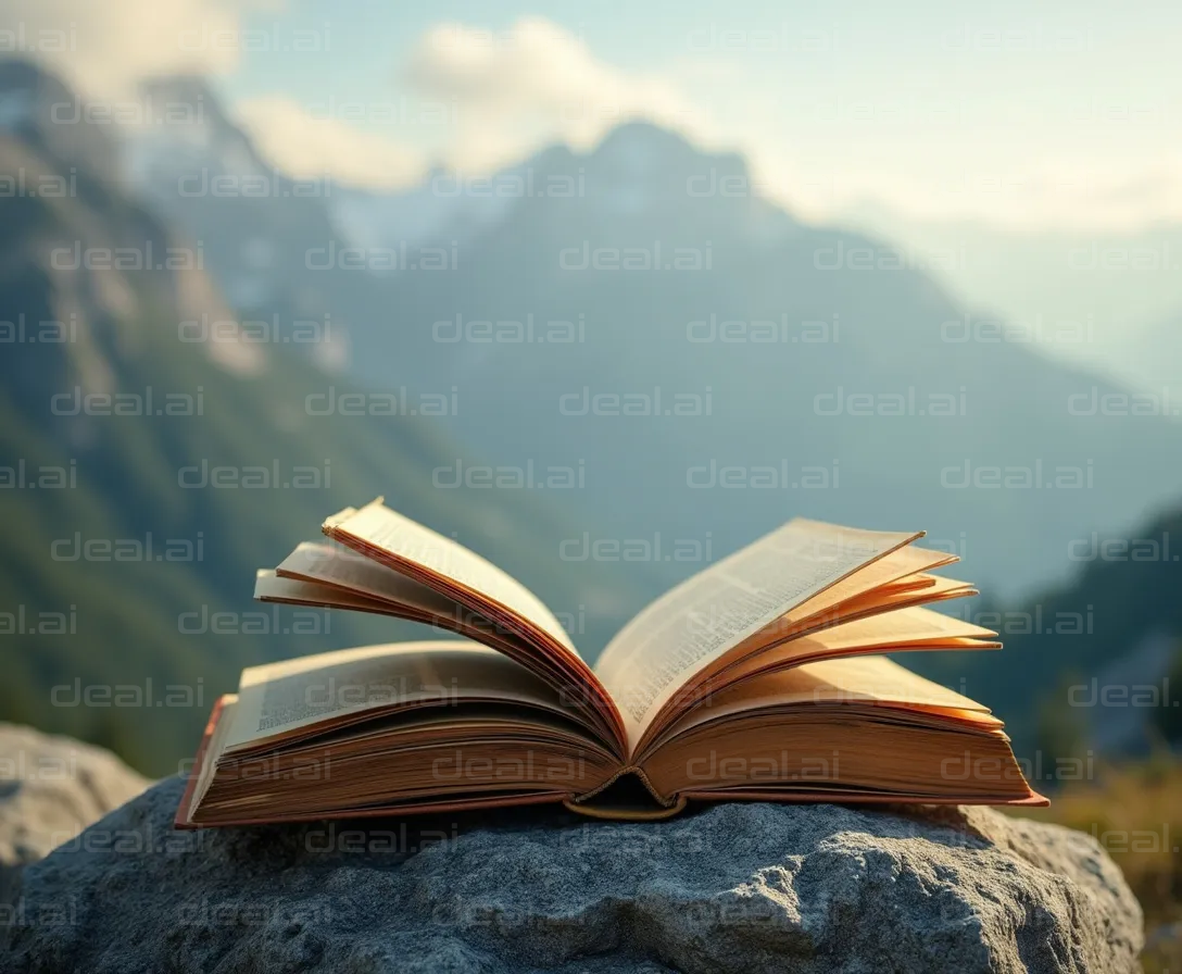 "Book on a Rock with Mountain View"