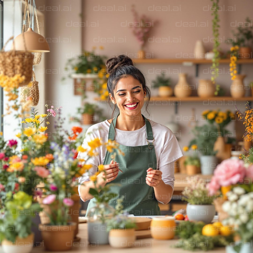 Smiling Florist in Blooming Shop