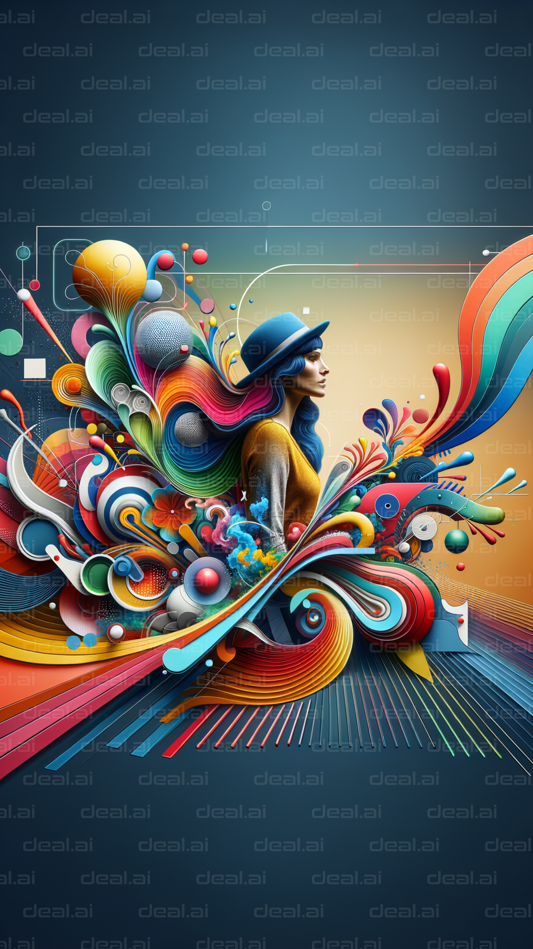 Colorful Abstract Portrait with Flowing Hair