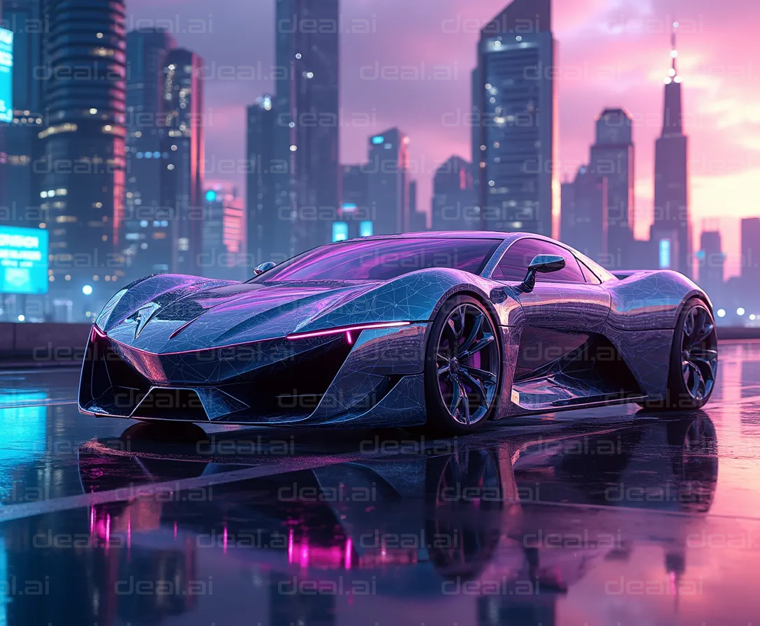 Futuristic Supercar in Neon Cityscape