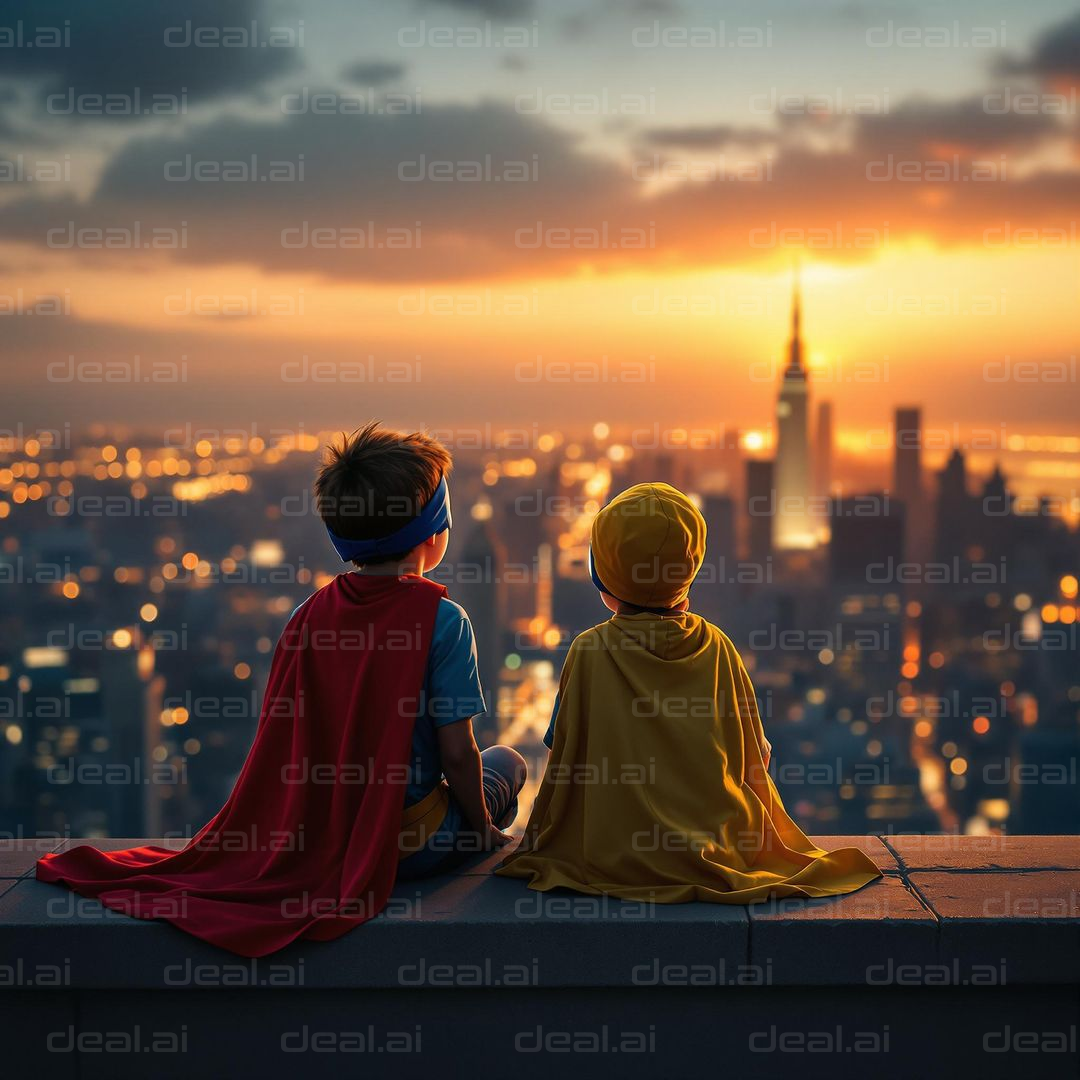 "Superheroes Above the City"