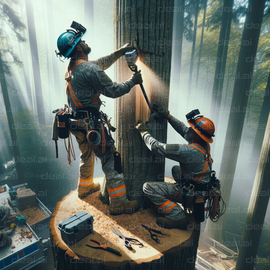 "Tree Felling Team Hard at Work"