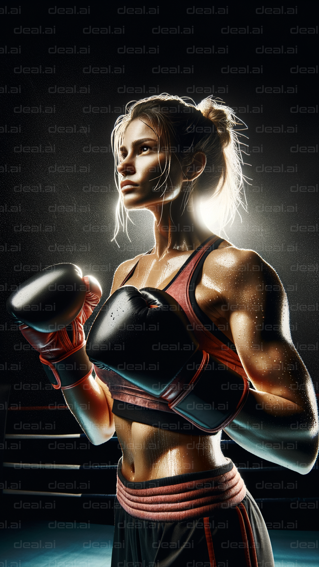 Focused Female Boxer in the Spotlight