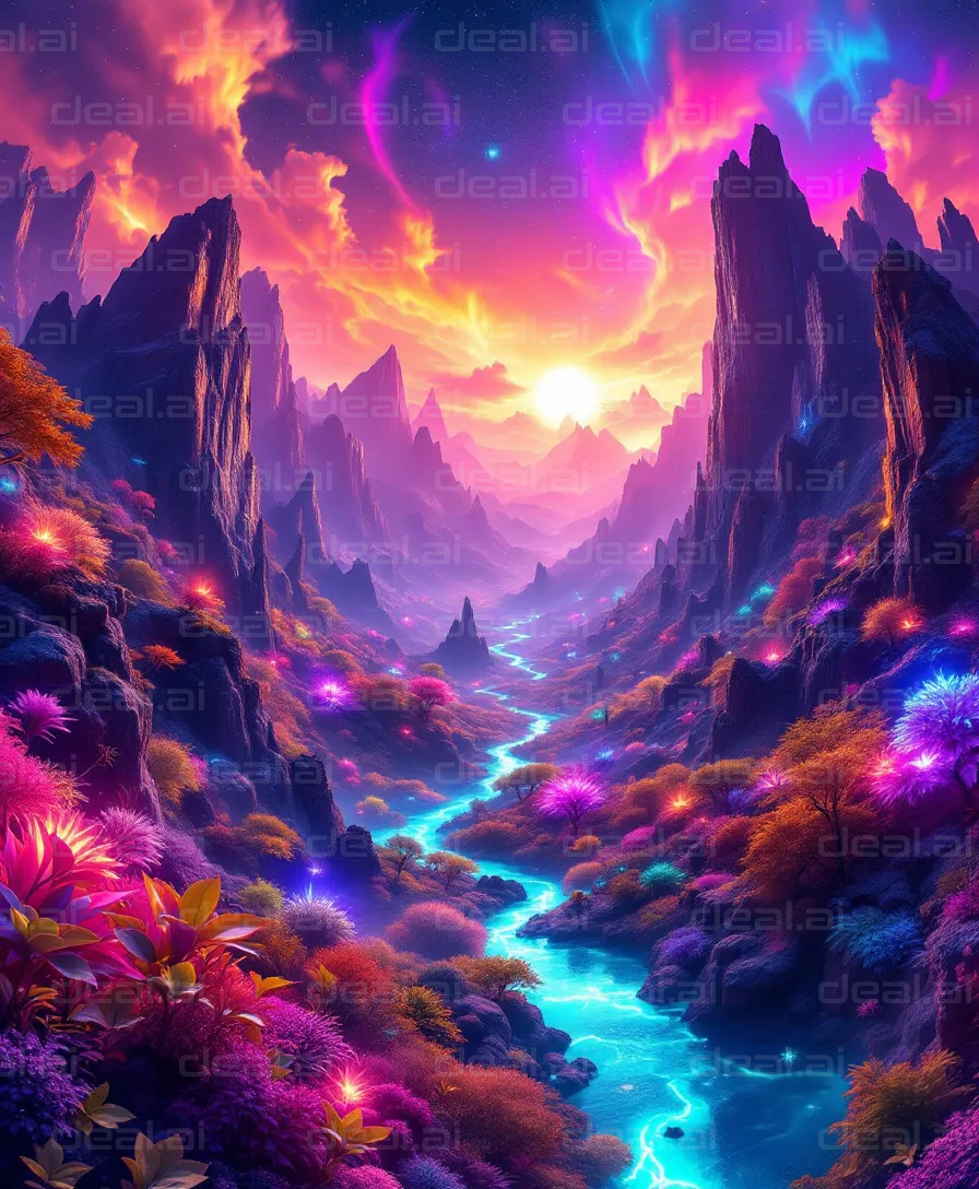 Vibrant Fantasy Mountain Landscape