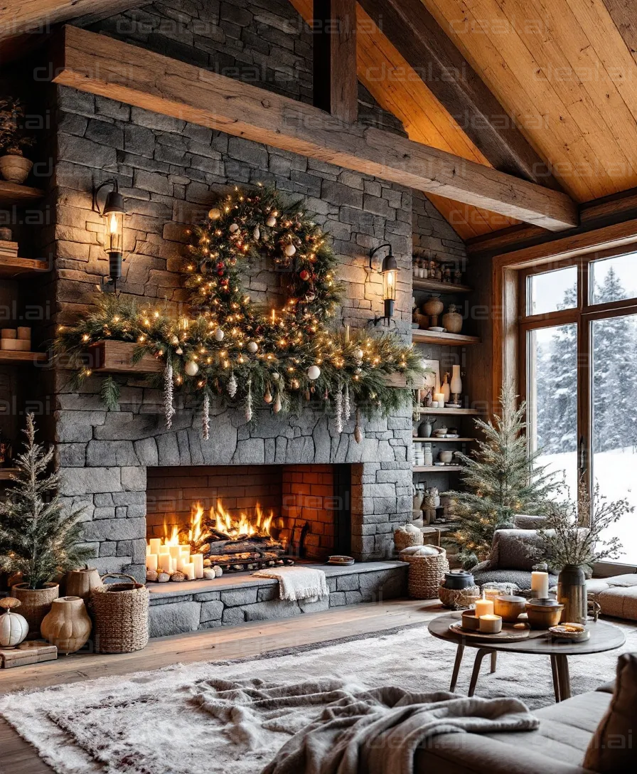 Cozy Winter Cabin Fireplace Decor