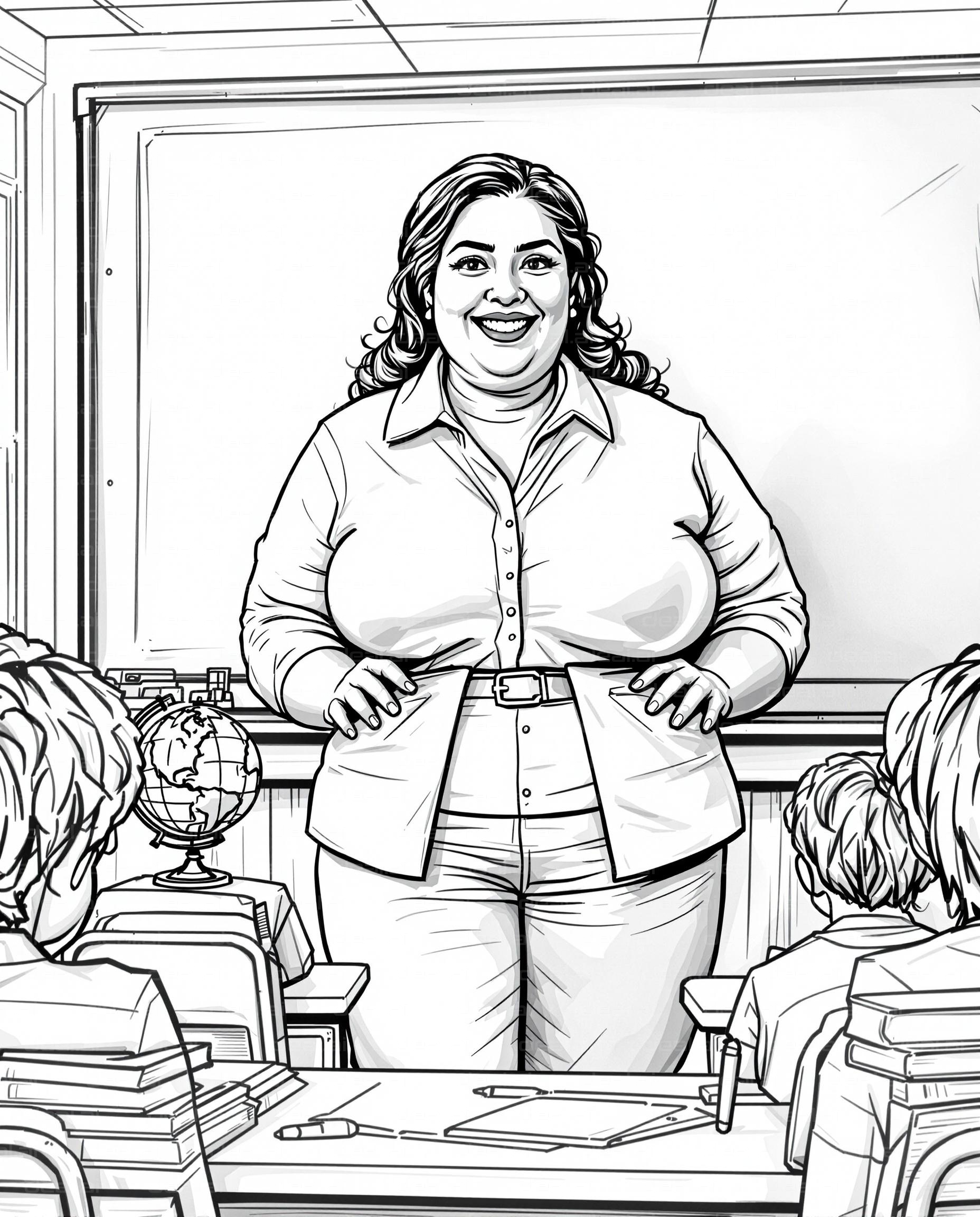 "Teacher Smiling in Classroom"