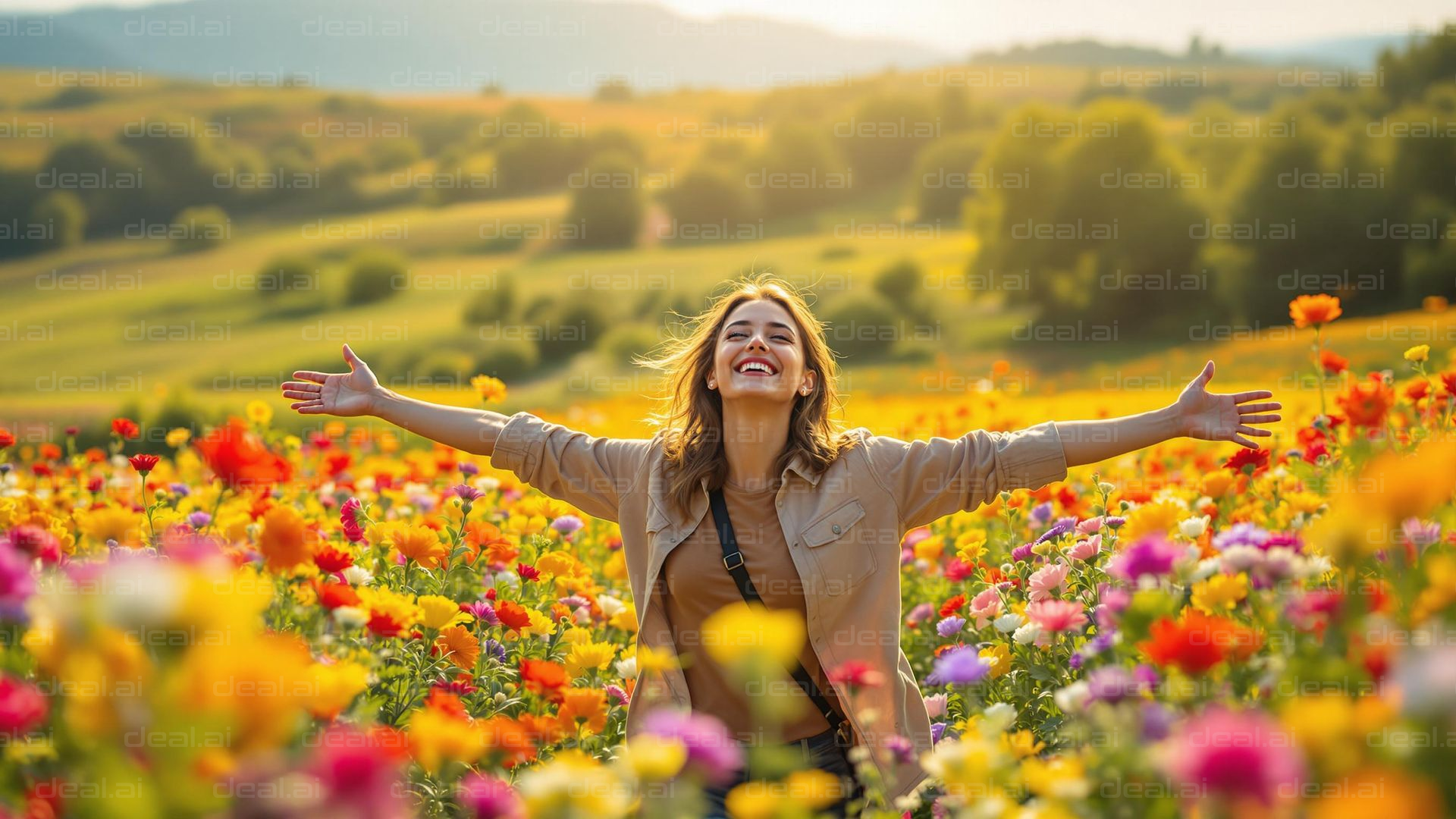 Joyful Day in a Flower Field