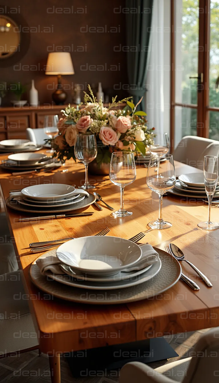 "Elegant Table Setting with Flowers"