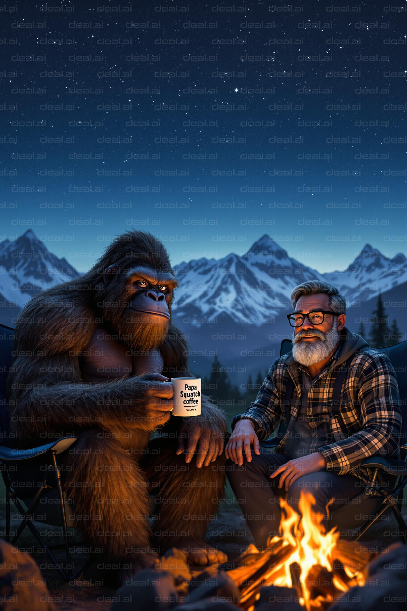 Campfire Companions: Man and Sasquatch
