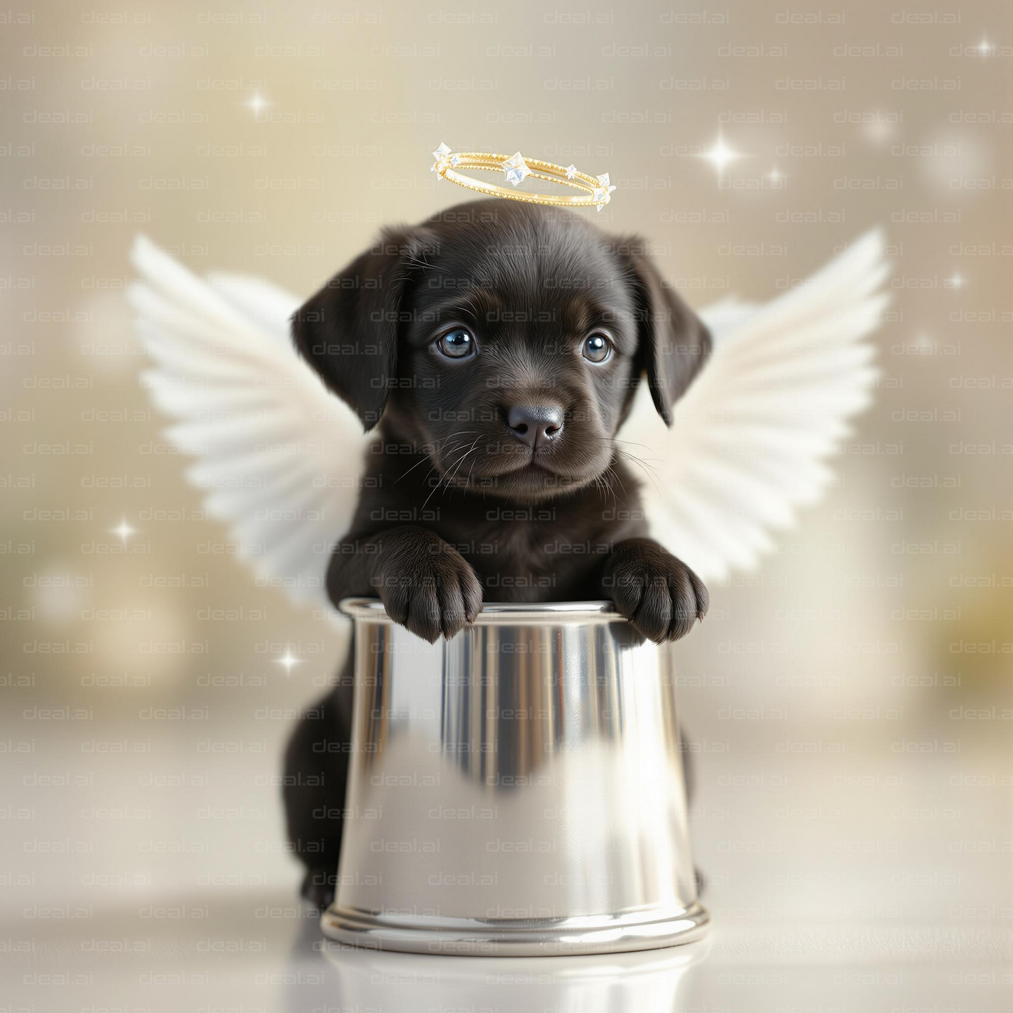 "Angel Puppy in a Silver Bucket"