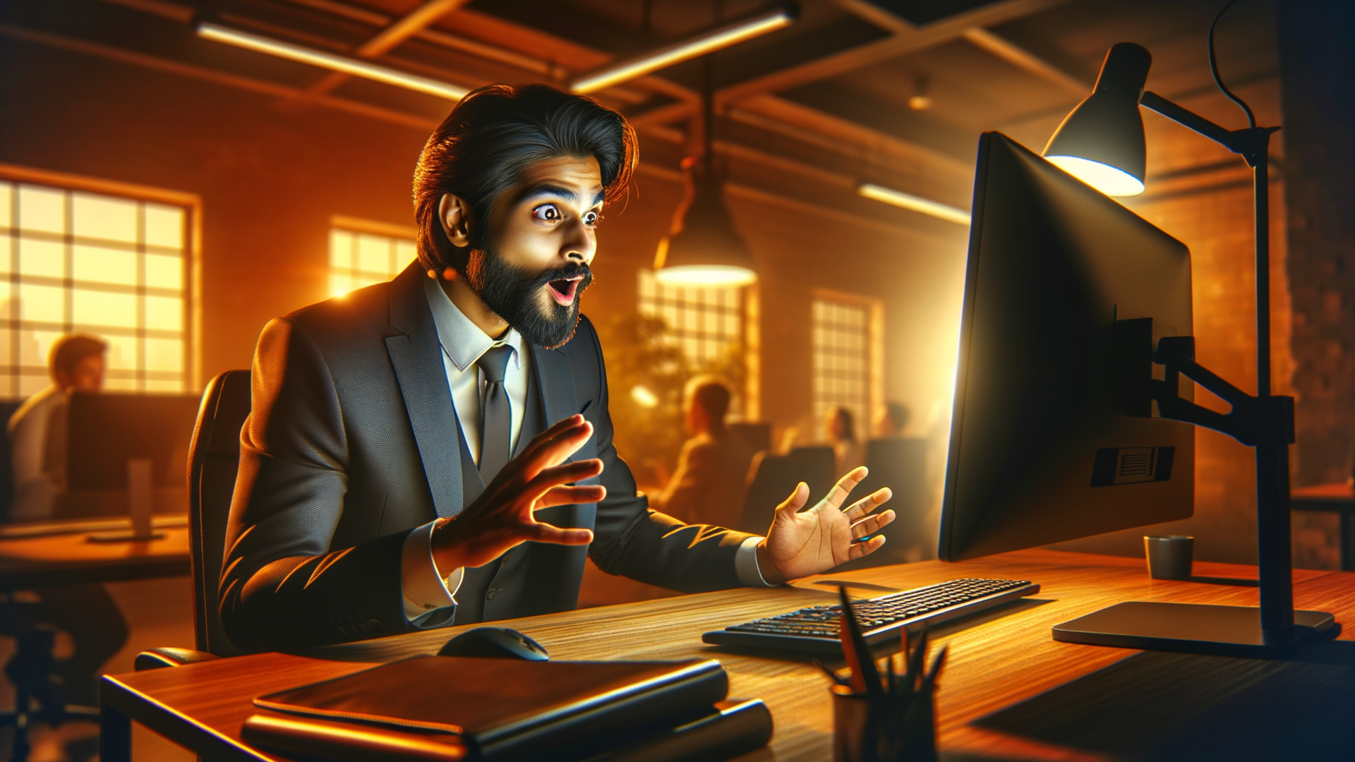 Shocked Office Worker at Computer