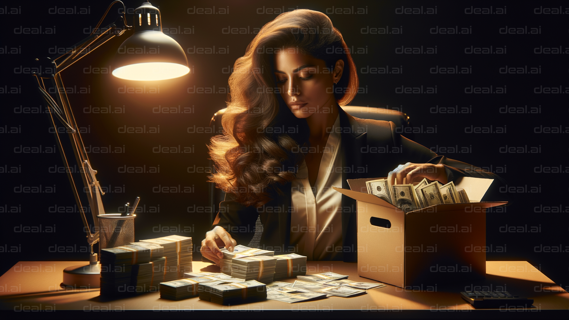 "Counting Cash Under Desk Lamp Light"