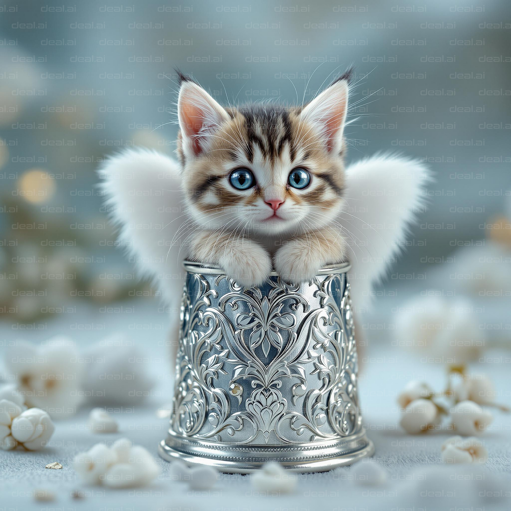 "Angel Kitten in a Silver Cup"