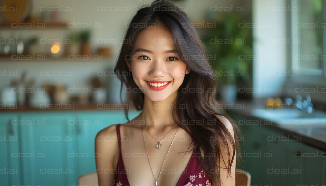 Smiling Woman in Kitchen Setting