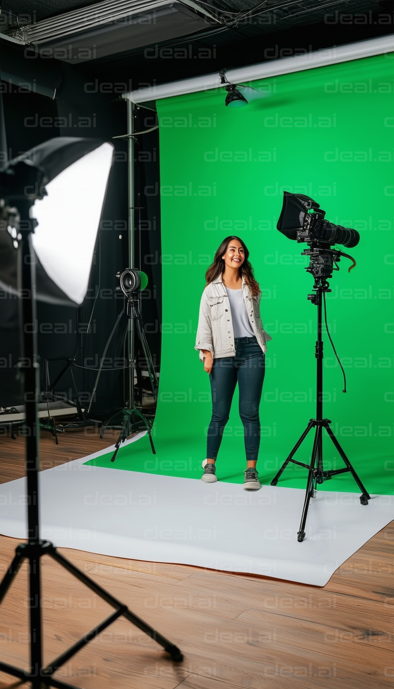 Model in Front of a Green Screen Setup