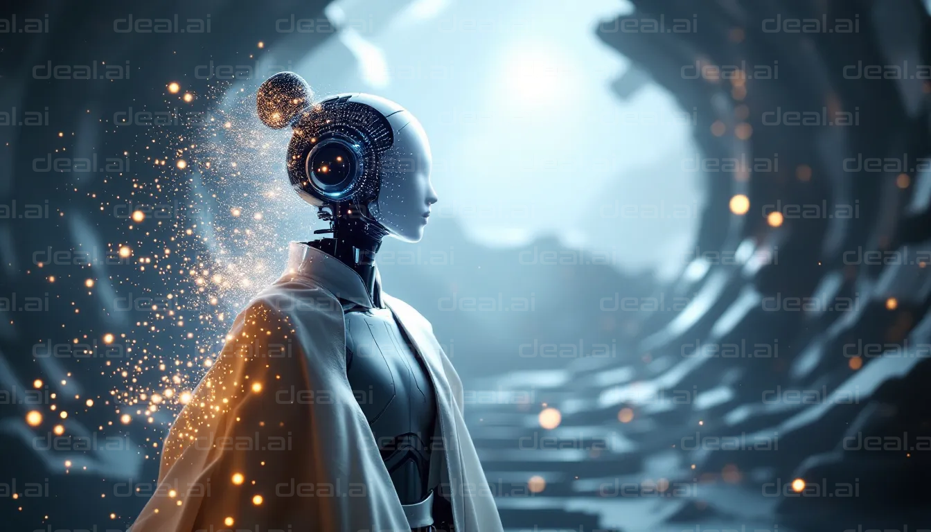 "Futuristic Android in Mystic Cave"