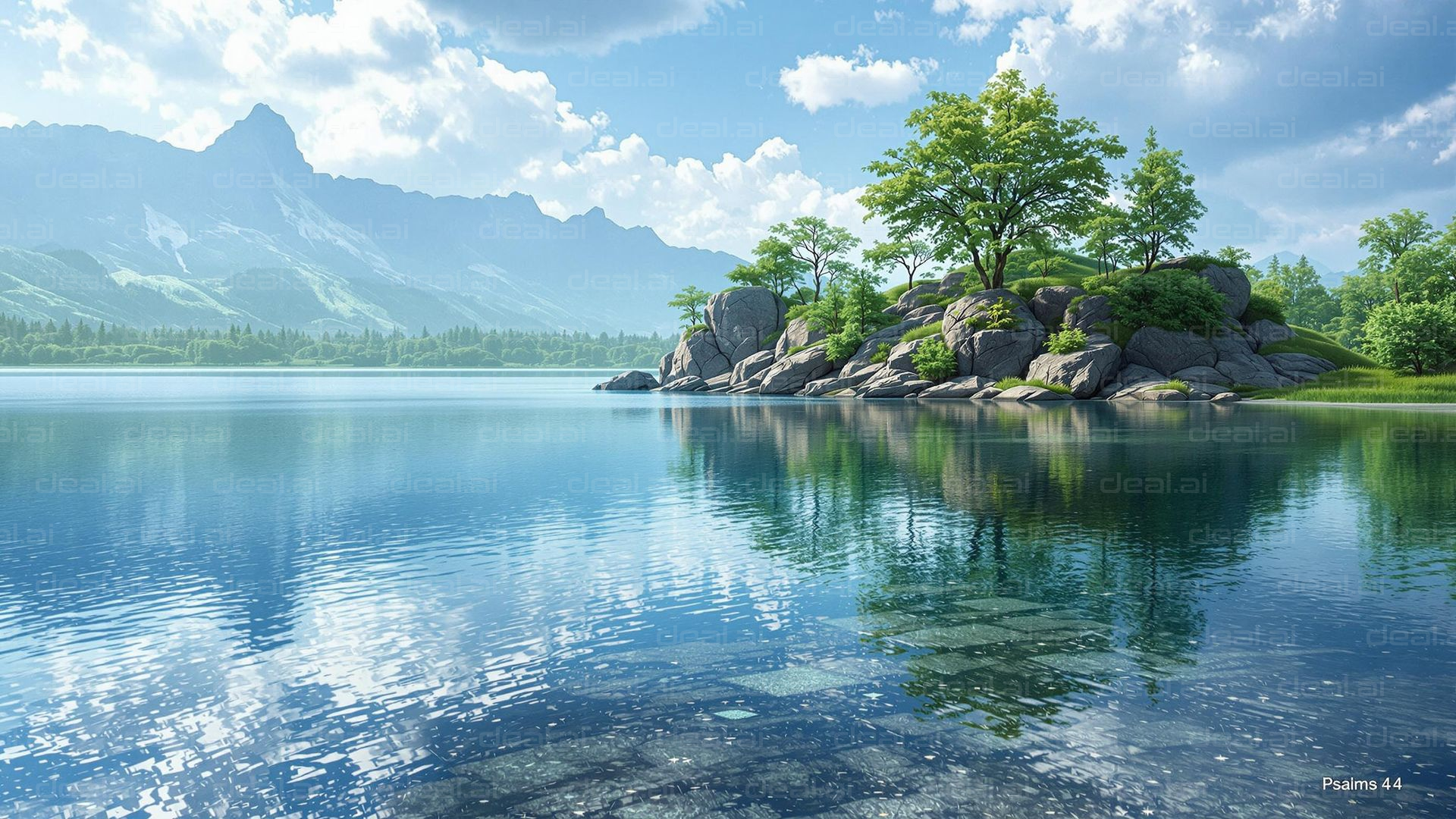 Tranquil Lake and Mountain View