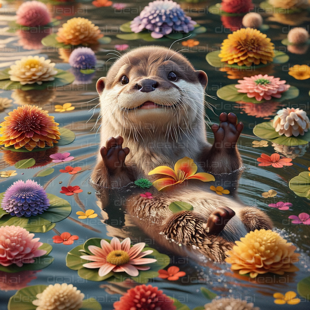 Otter Relaxing in a Flower Pool