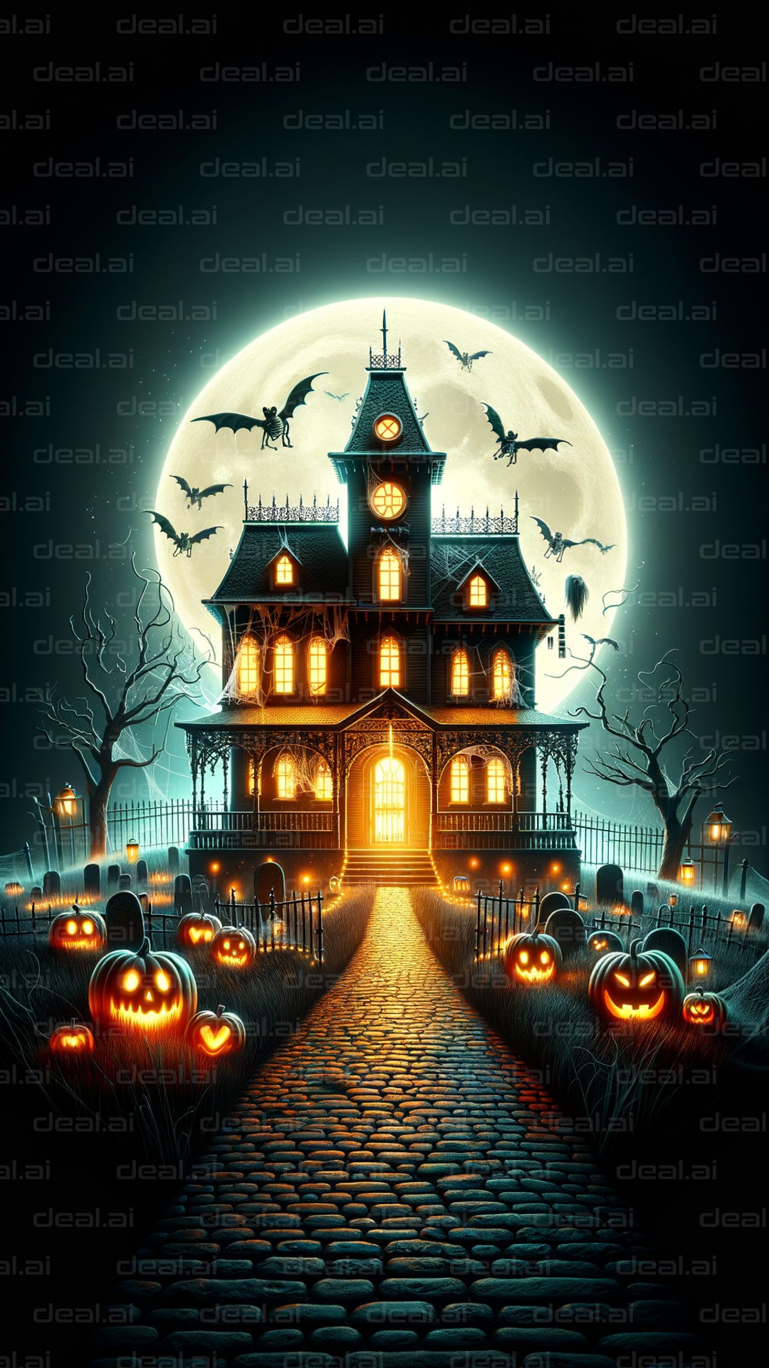 Haunted House Under Full Moon