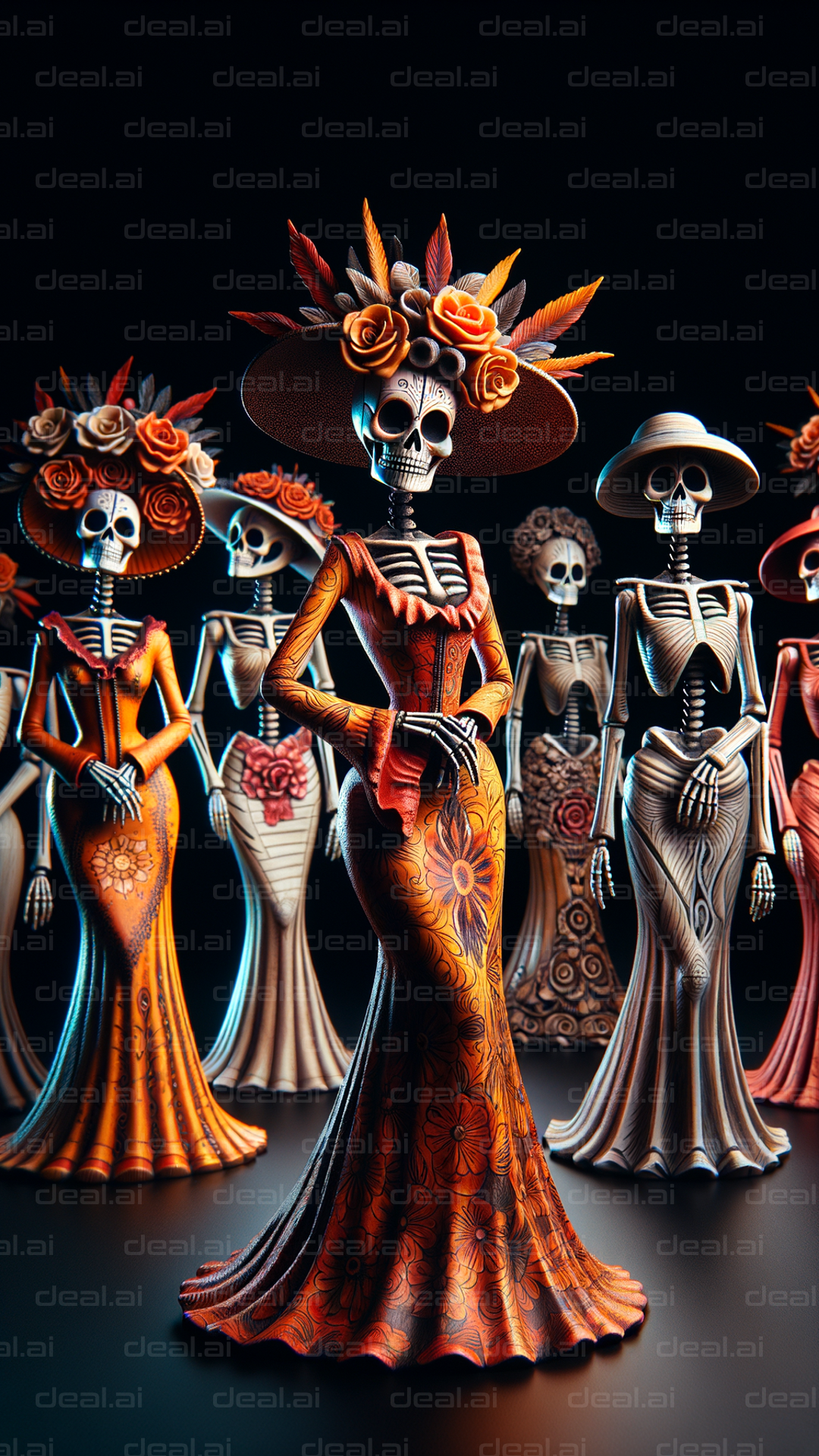 "Catrina Figures in Colorful Dresses"