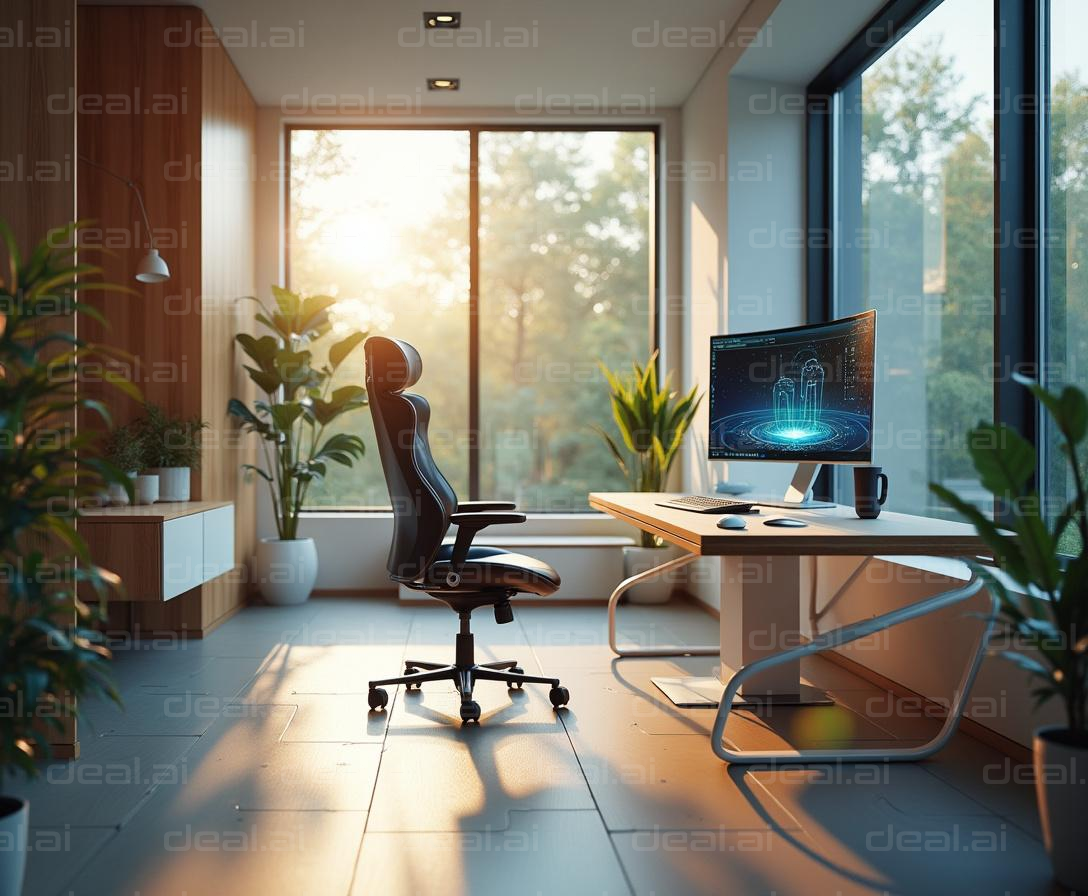 "Modern Home Office with Sunlight View"