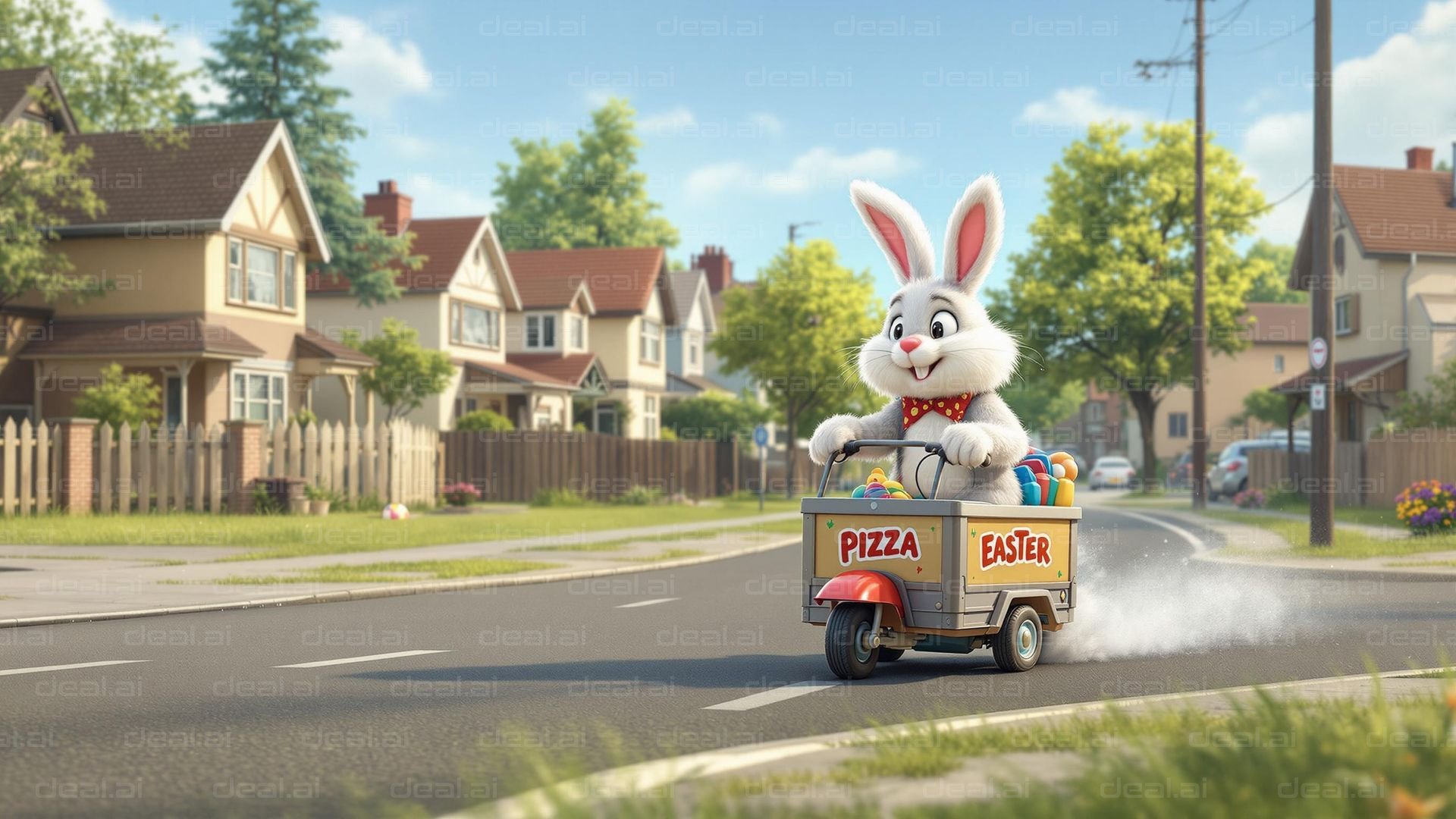 Bunny Delivers Easter Pizzas