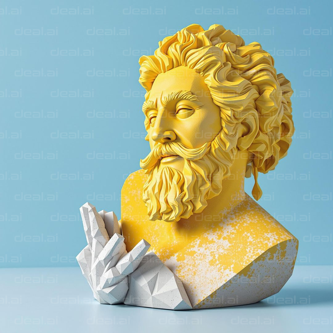 Yellow Marble Bust in Geometric Style