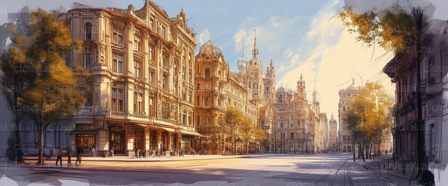 Sunlit European Street Scene