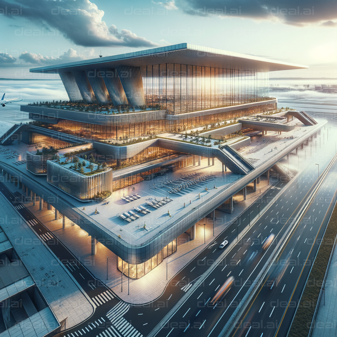 Futuristic Airport at Sunset