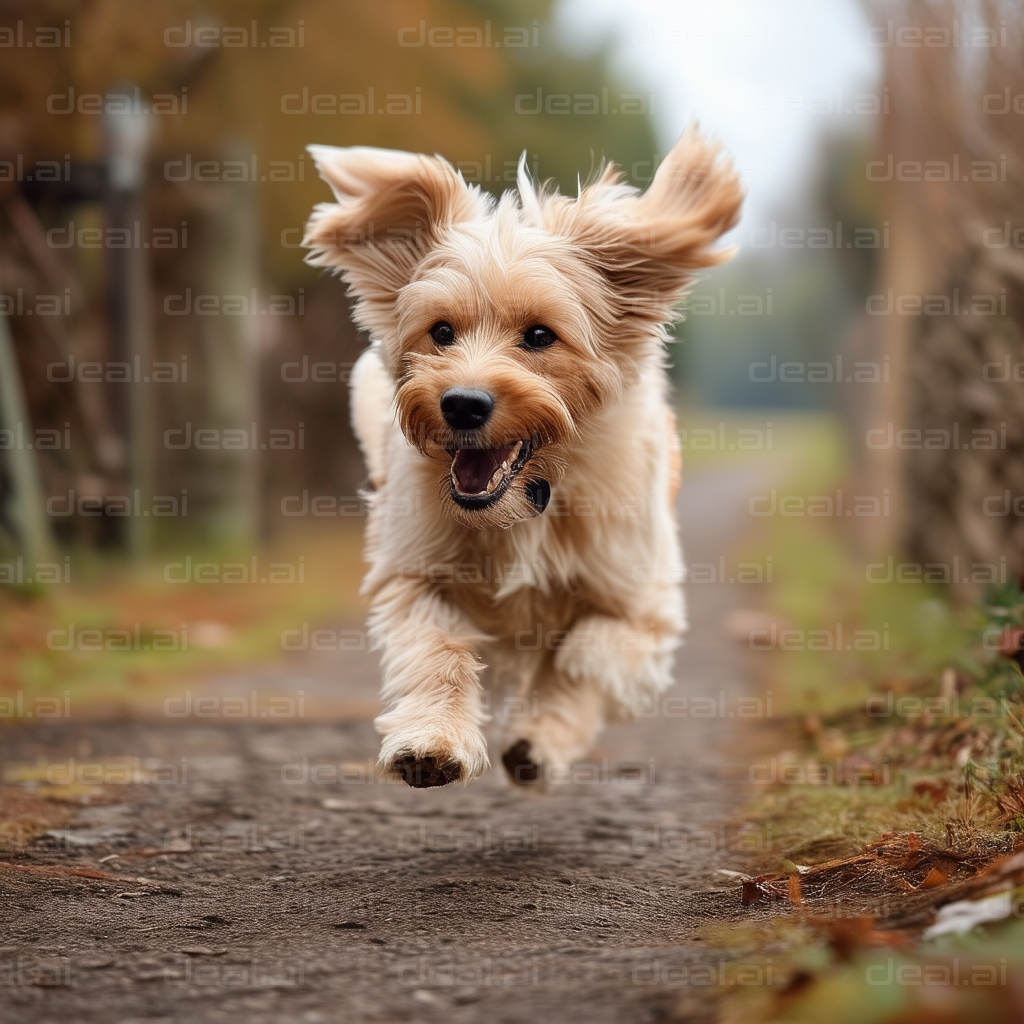 Happy Dog Running on a Pathway