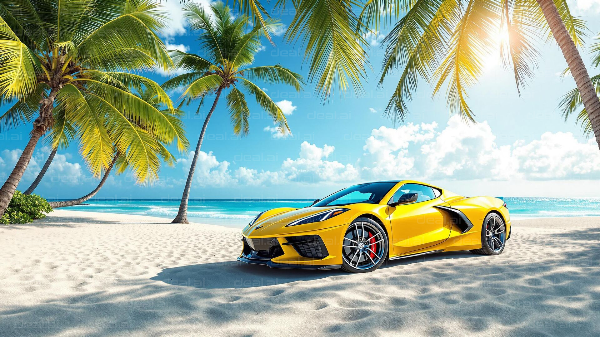 Yellow Car on Tropical Beach