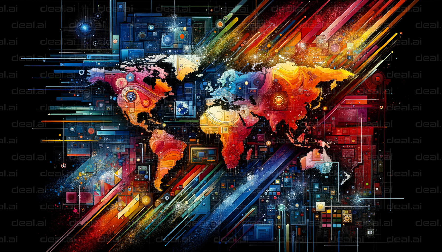 "Futuristic World Map in Digital Art"