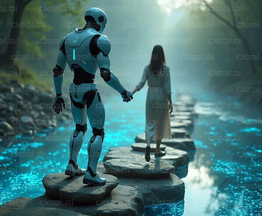 Human and Robot Crossing a Magical Stream