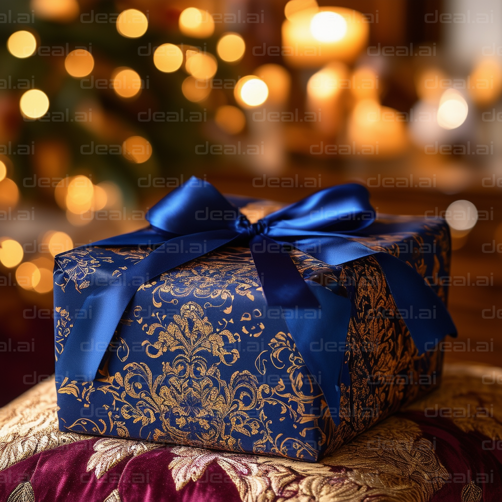 Blue and Gold Gift with Bow