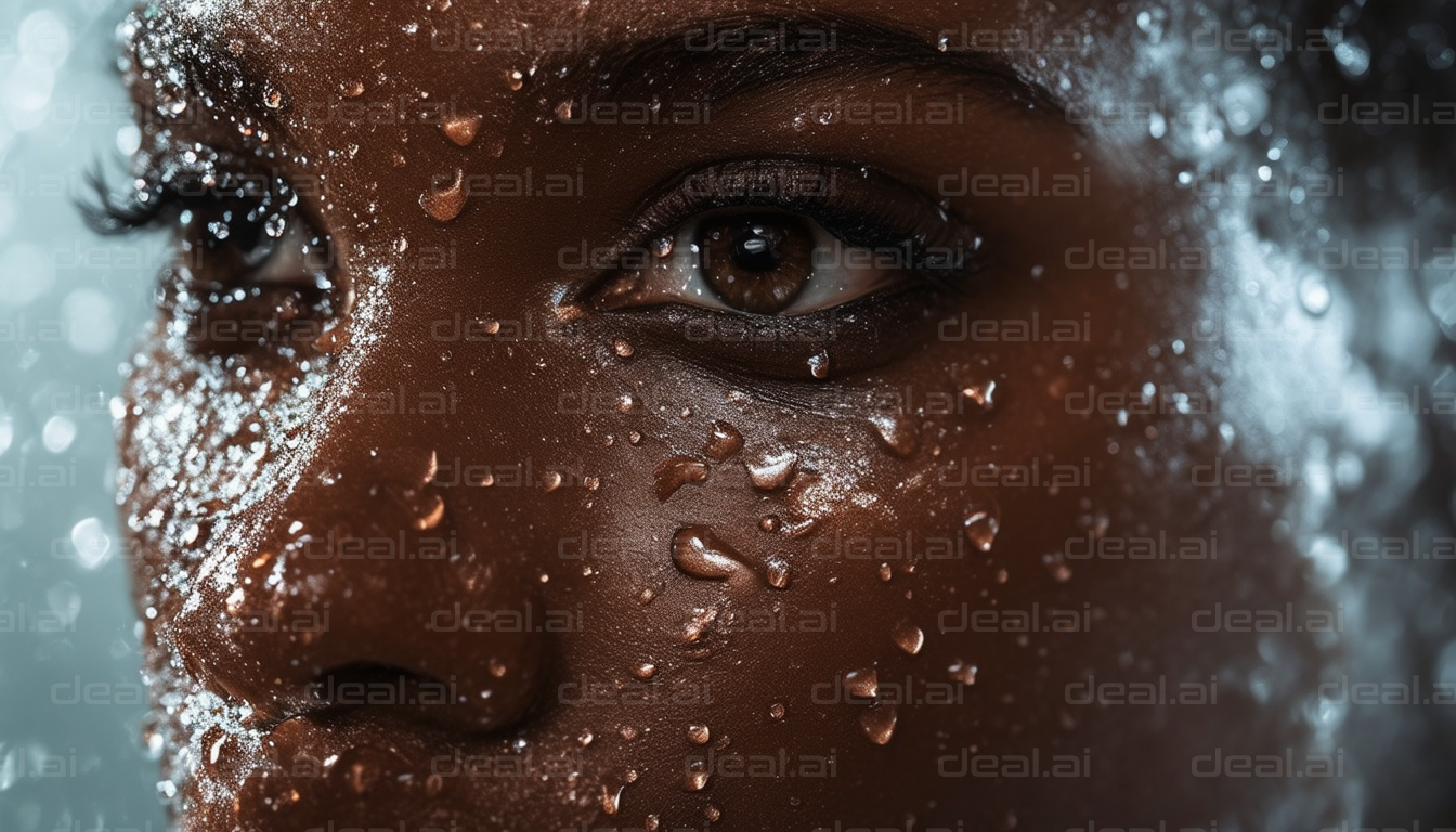 Raindrop-Covered Face Close-Up