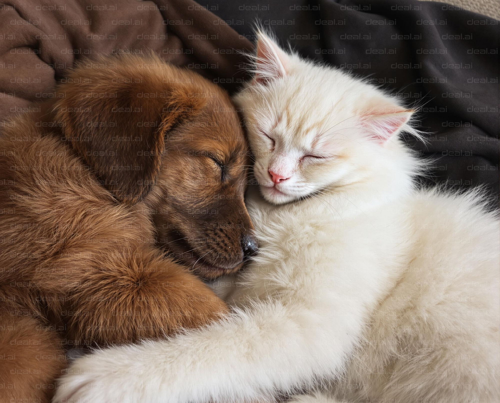 Cozy Nap: Puppy and Kitten Cuddle
