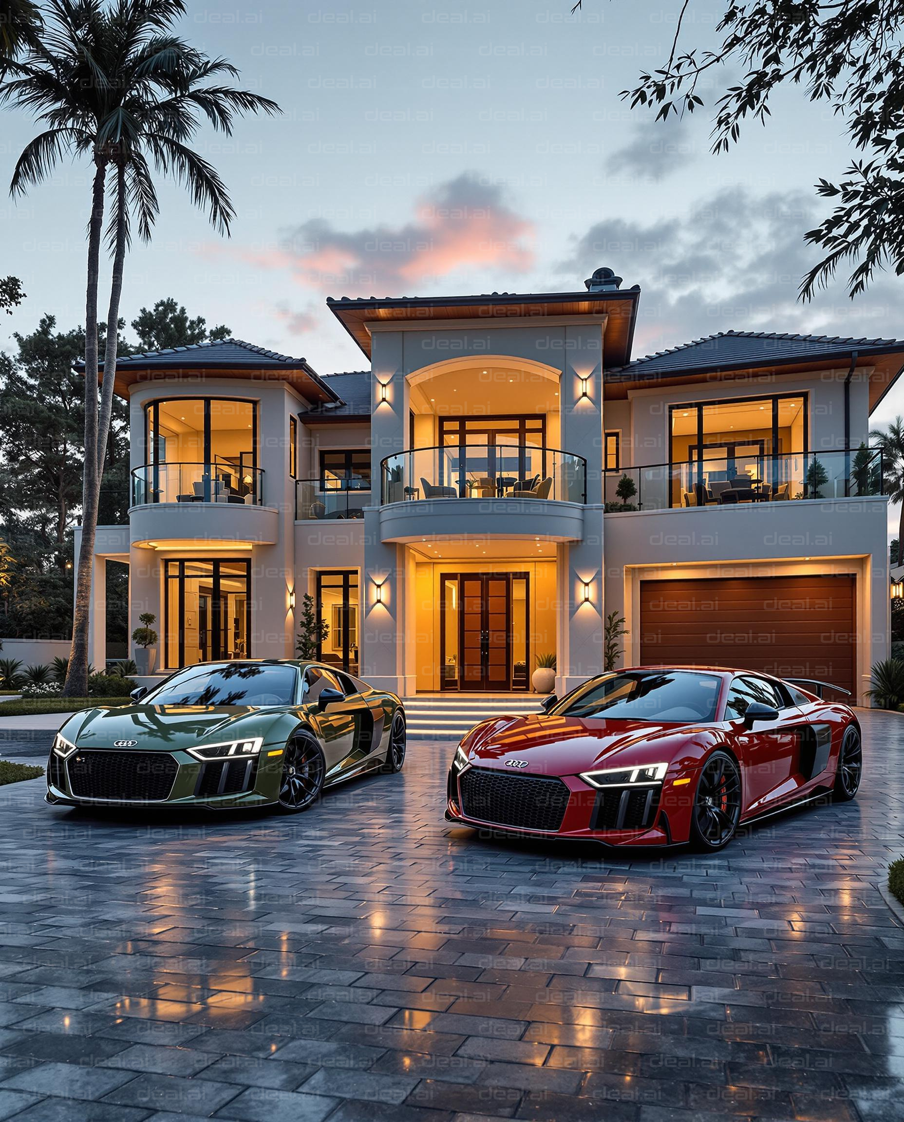 Luxury Cars and Elegant Mansion